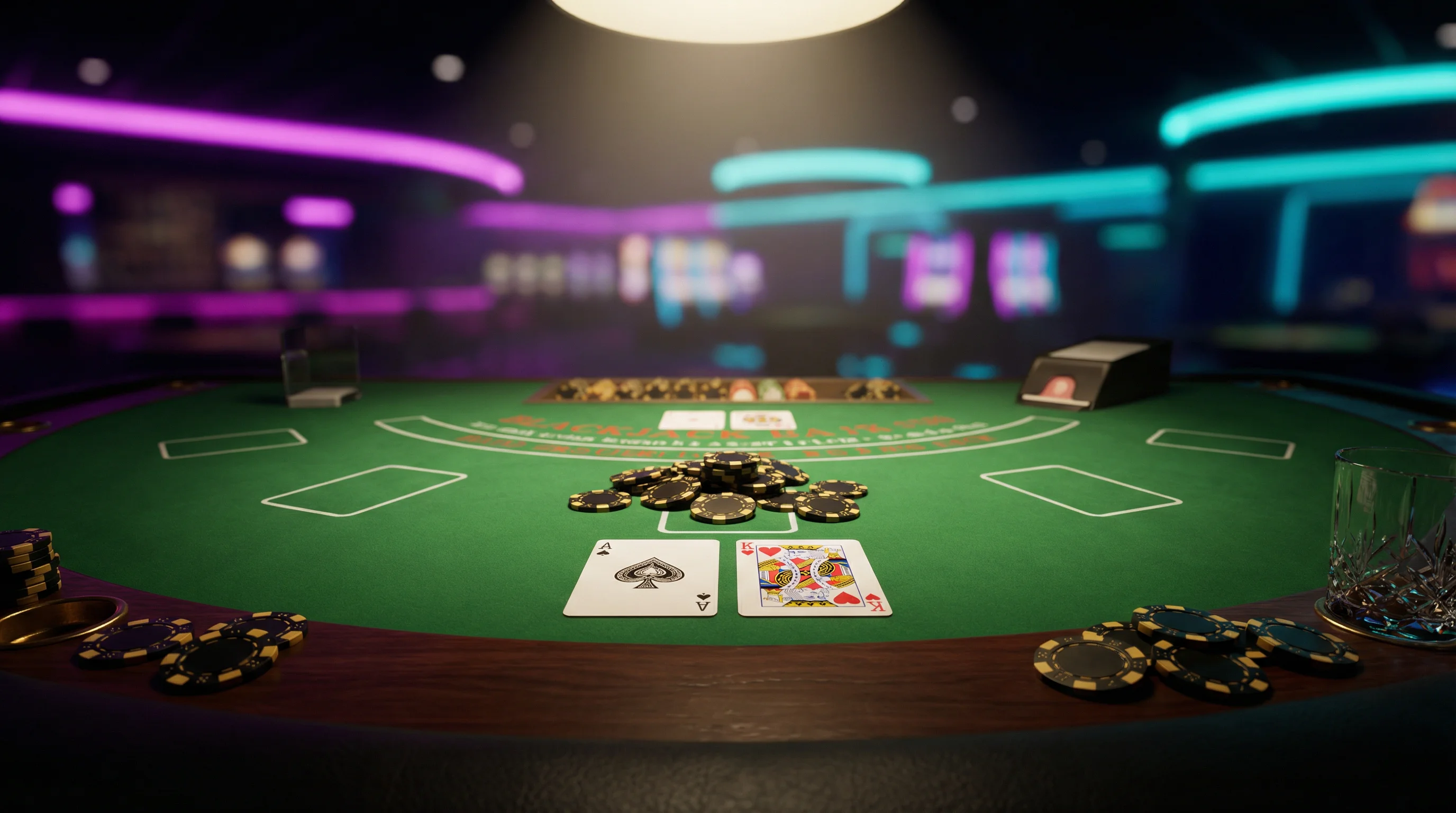 Mano ganadora de blackjack con As y Rey sumando 21 puntos